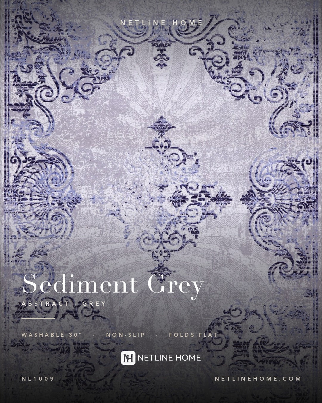 Symmetric Stripes Grey Abstract Washable Rug — Design overview (RWNL1009)