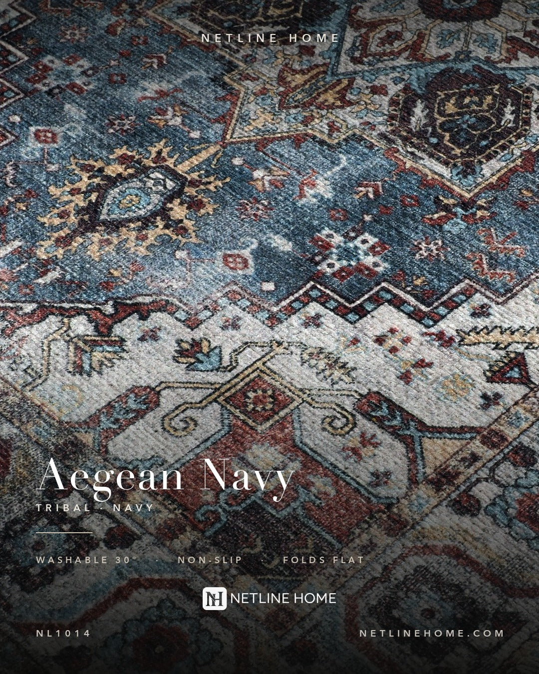 Homestead Waves Navy Blue Heritage Washable Rug — Design overview (RWNL1014)