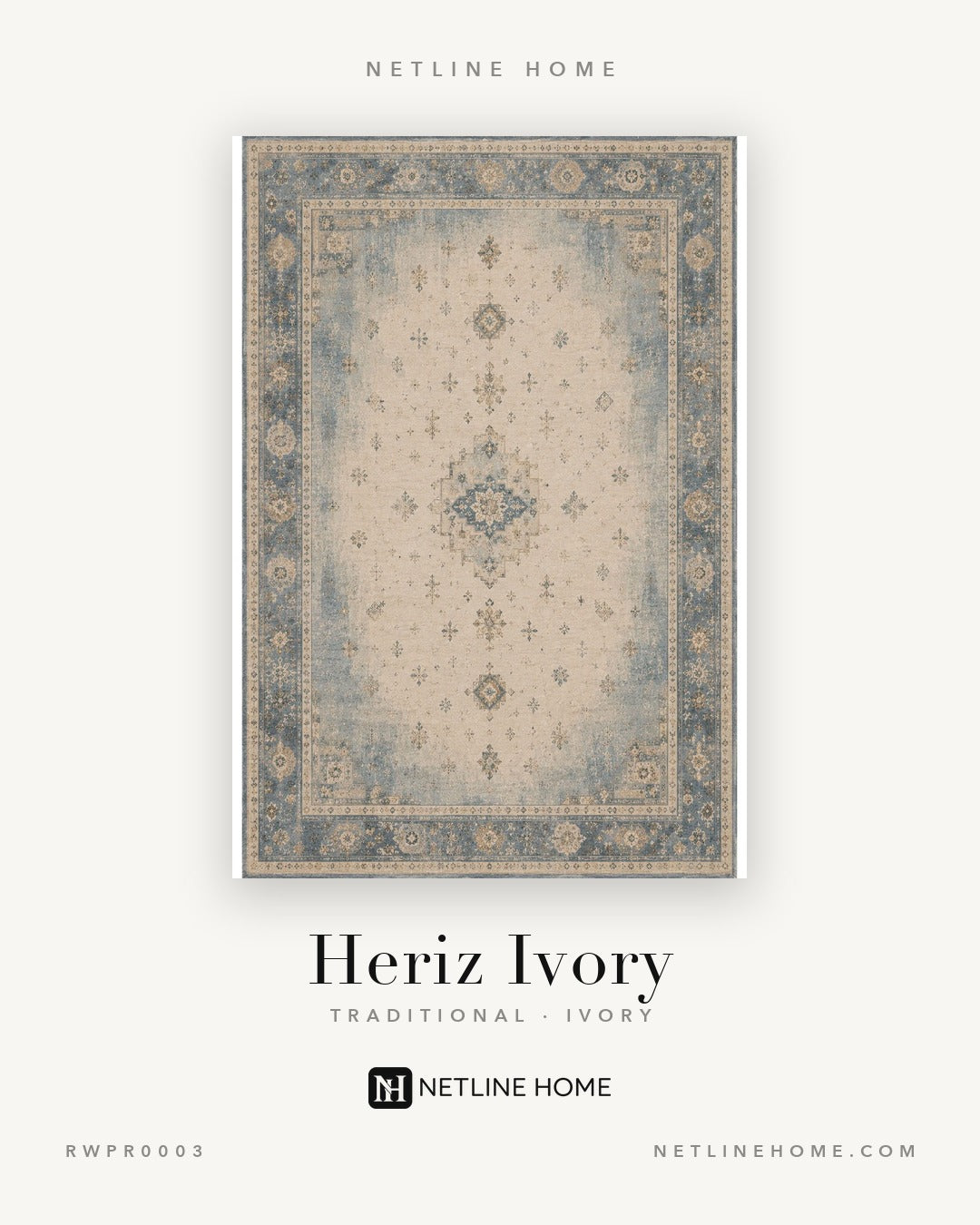 Cool Medallion Off White Traditional Washable Rug — Design overview (RWPR0003)
