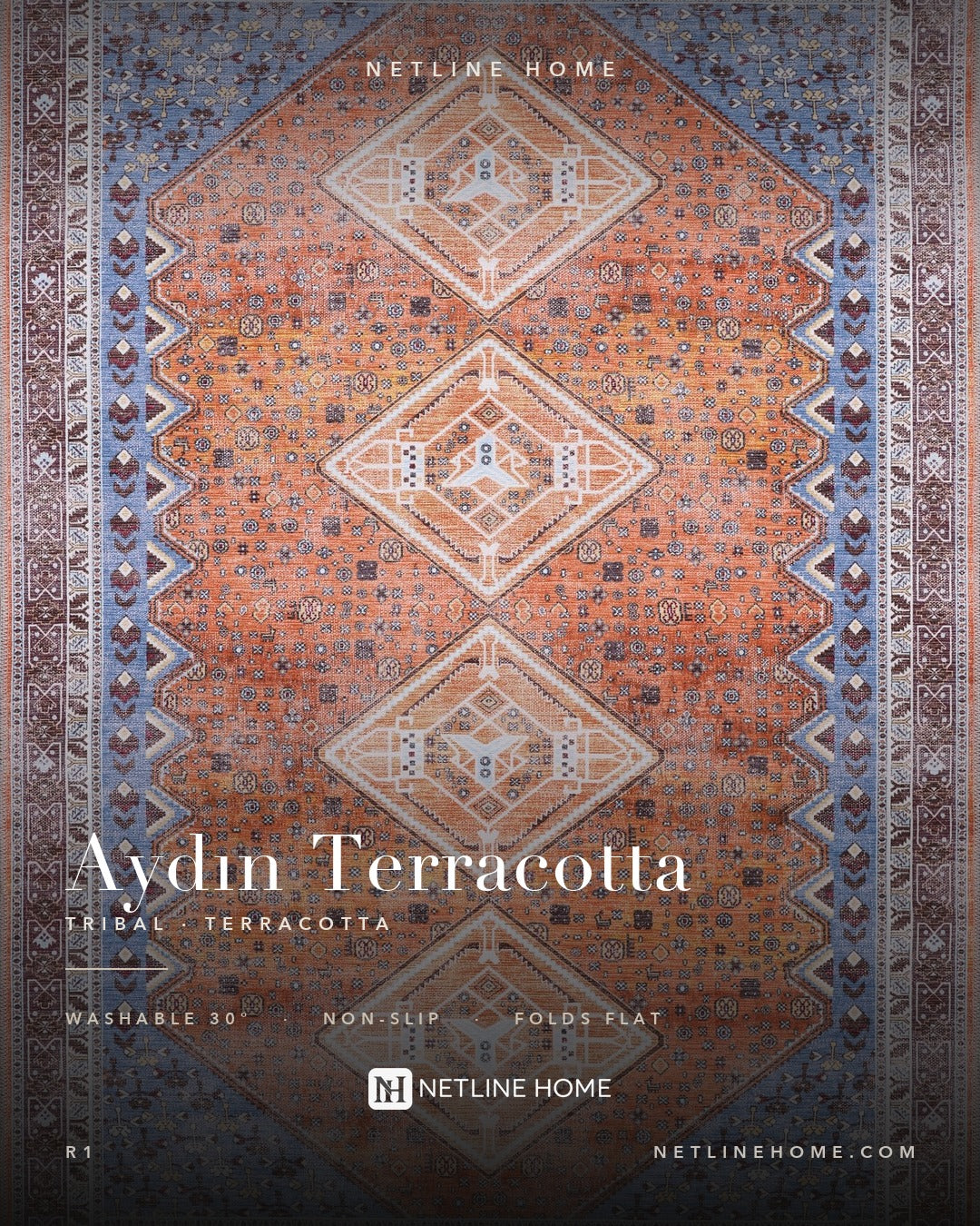 Crafted Heritage Terracotta Washable Rug — Design overview (RWR1)