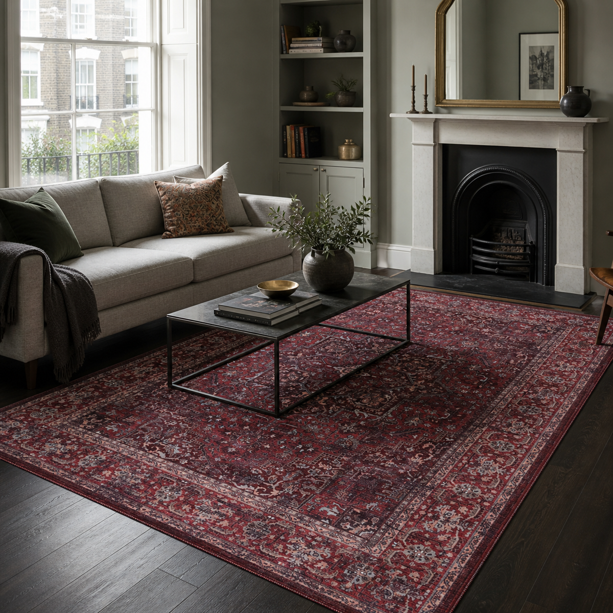 Terrace Patina Crimson Red Vintage Washable Rug – Netline Home guide