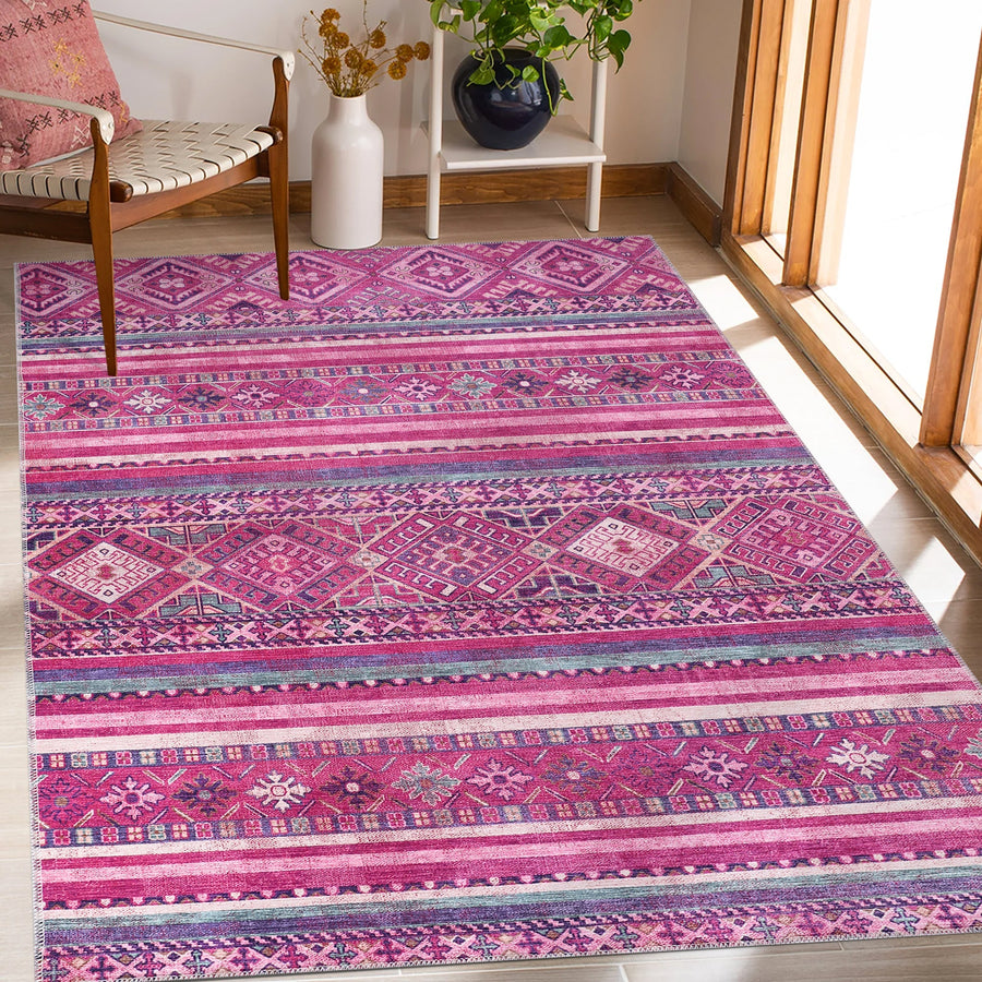 Softened Floral Muted Pink Bohemian Washable Rug – Netline Home guide