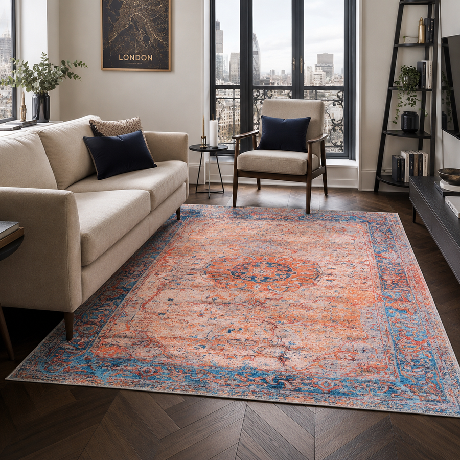 Century Vinework Warm Orange Traditional Washable Rug – Netline Home guide