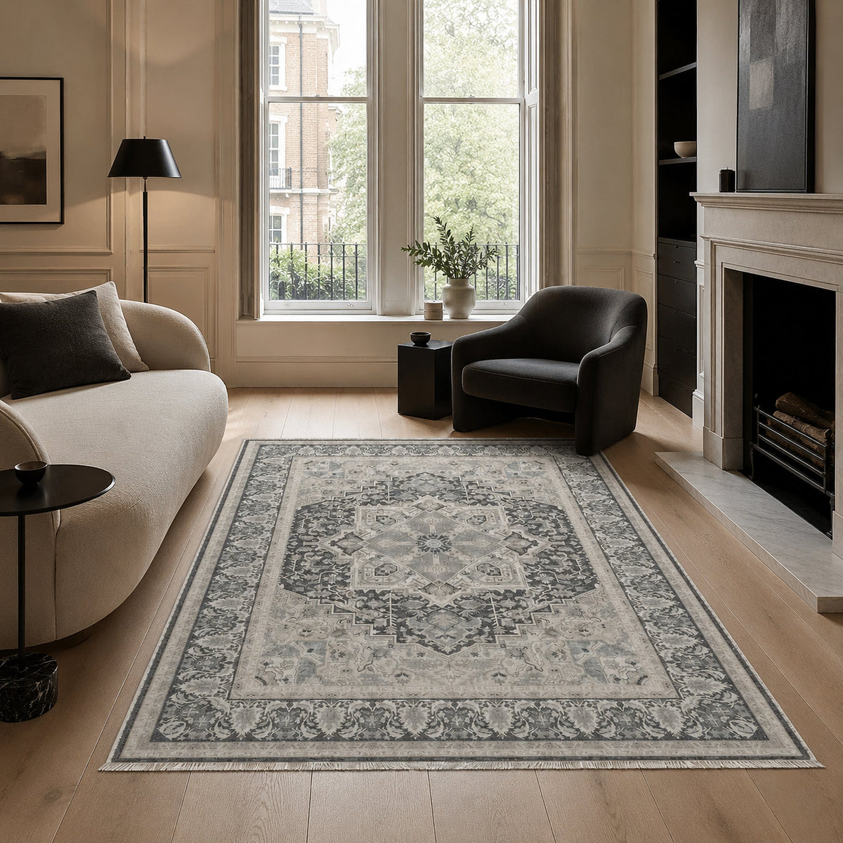Curated Medallion Silver Grey Traditional Washable Rug – Netline Home guide