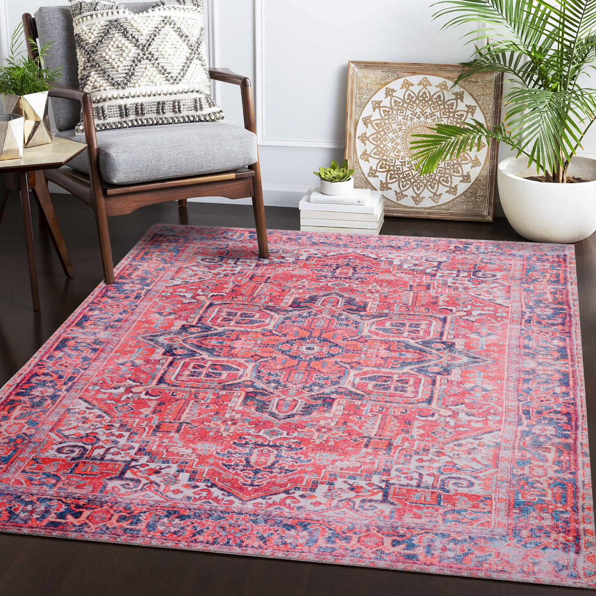 Deep Medallion Burnt Red Traditional Washable Rug – Netline Home guide