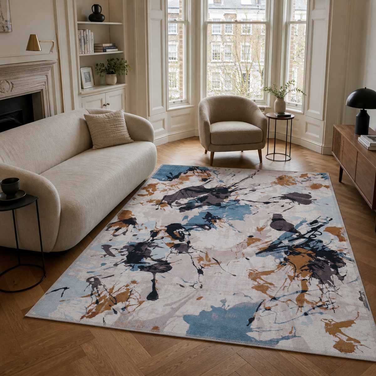 Lantern Stripes Deep Blue Abstract Washable Rug – Netline Home guide