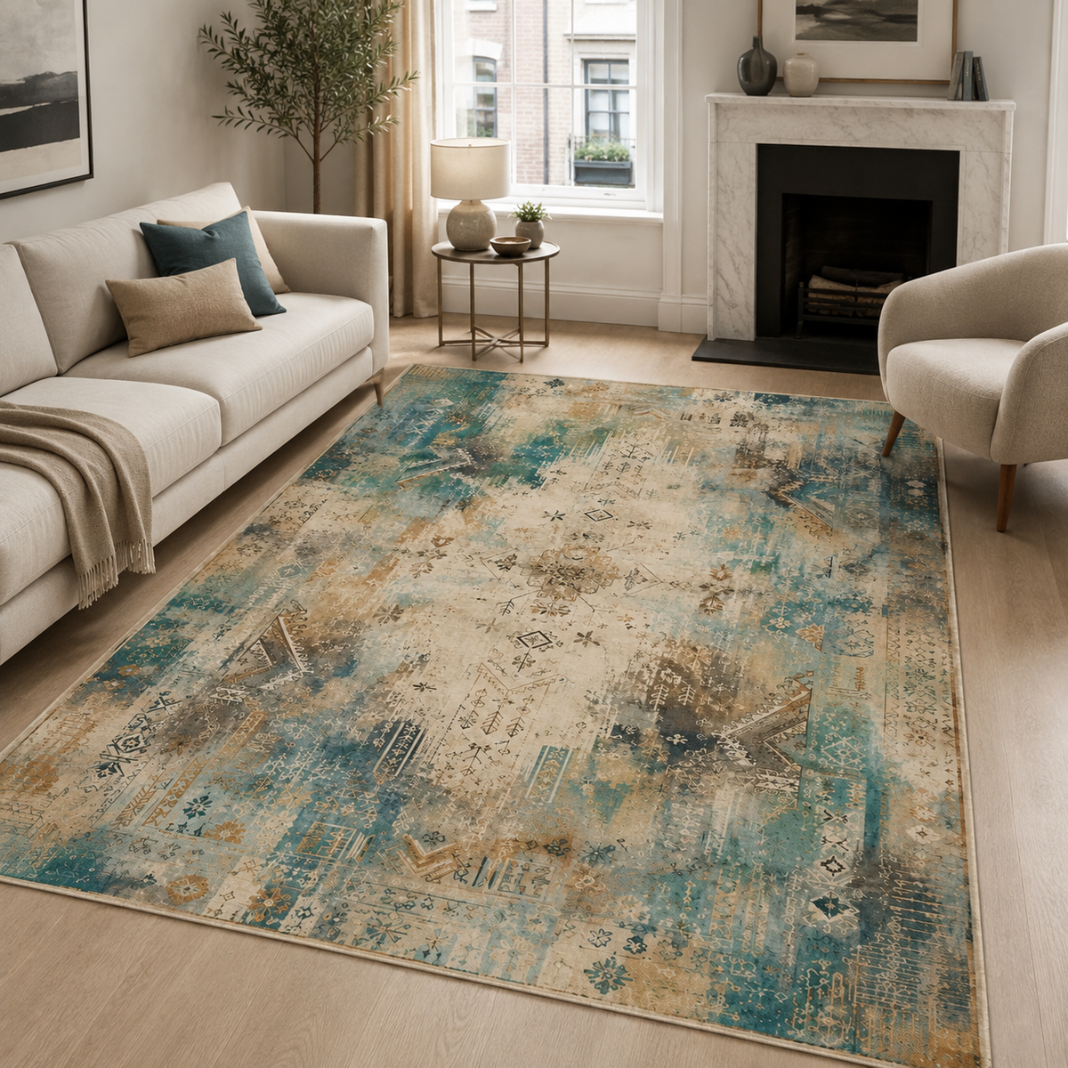 Noble Watercolour Muted Green Abstract Washable Rug – Netline Home guide