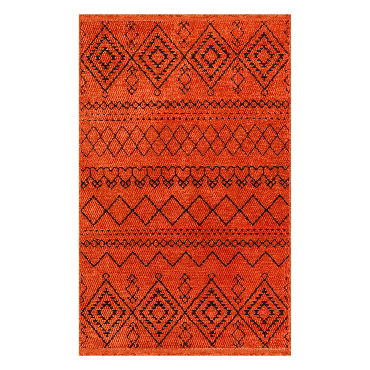 Machine washable orange chenille rug from Netline Home, soft and plush with a cozy textured surface.