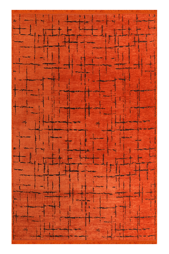 Machine Washable Rug NT201 – ORANGE Soft Chenille shown in an illustrative room