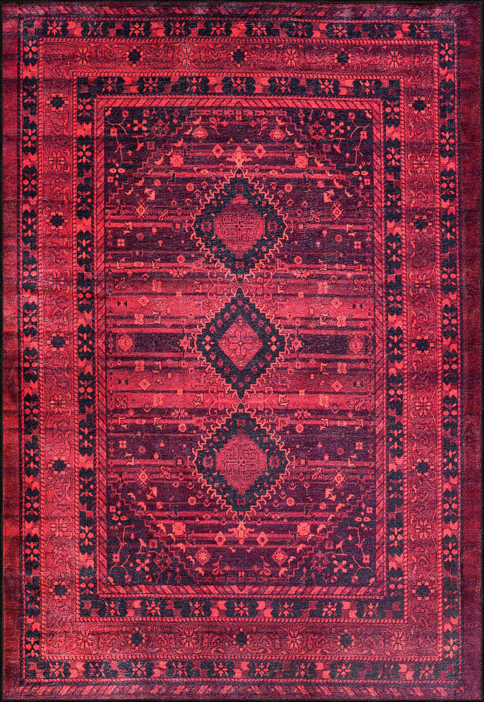 RW1009 Red Traditional Washable Rug shown in an illustrative room