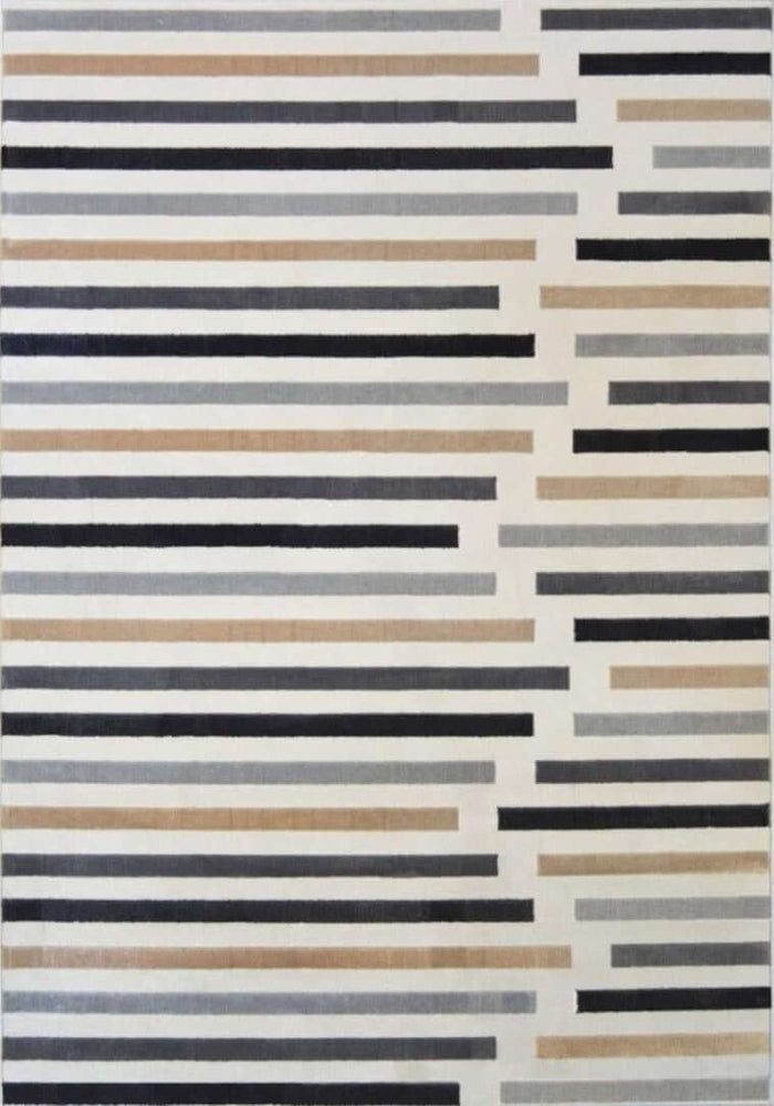 Abstract Multicolour Stripe Rug shown in an illustrative room
