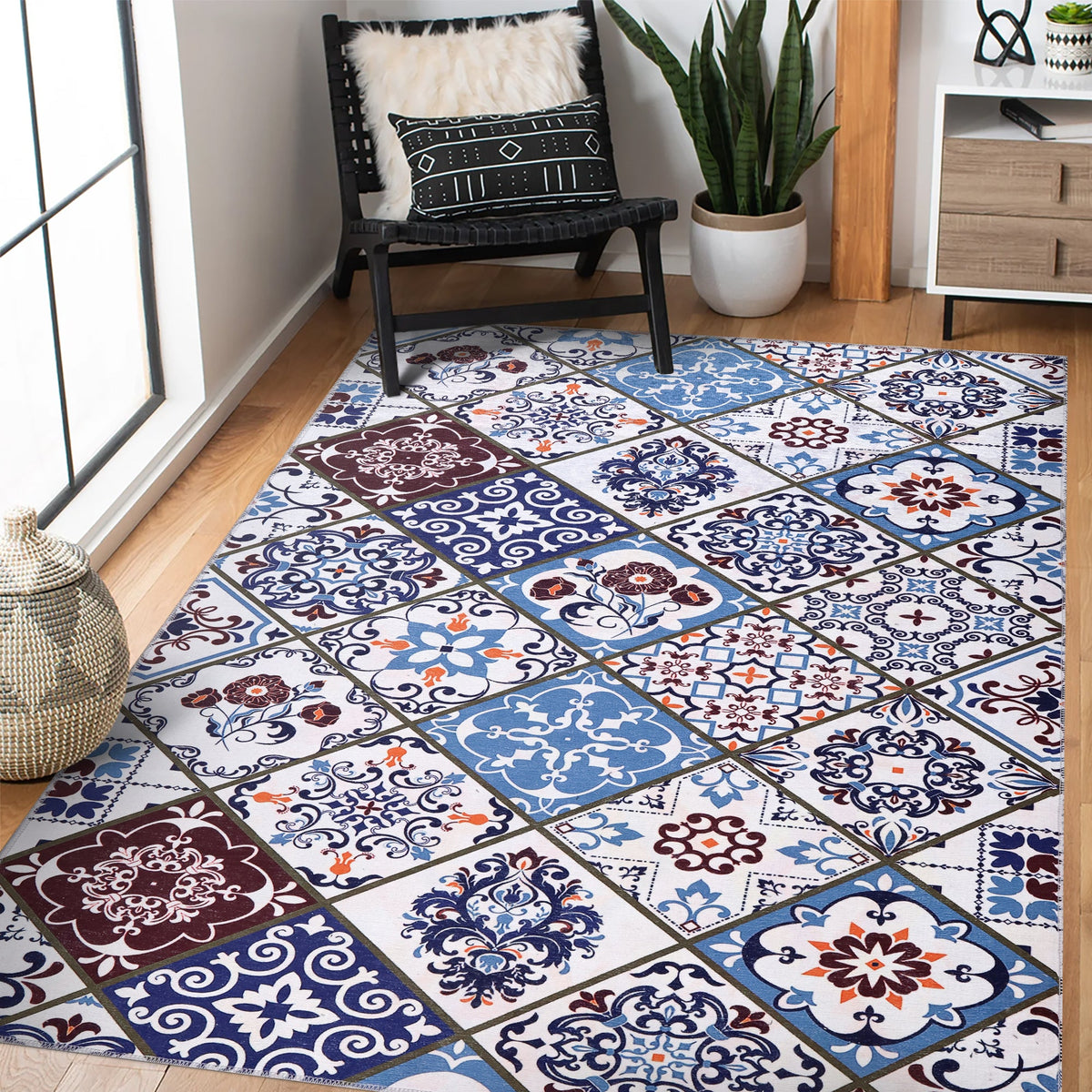 Modern beige floral washable rug by Netline Home featuring a stylish floral design, perfect for adding elegance to any room.