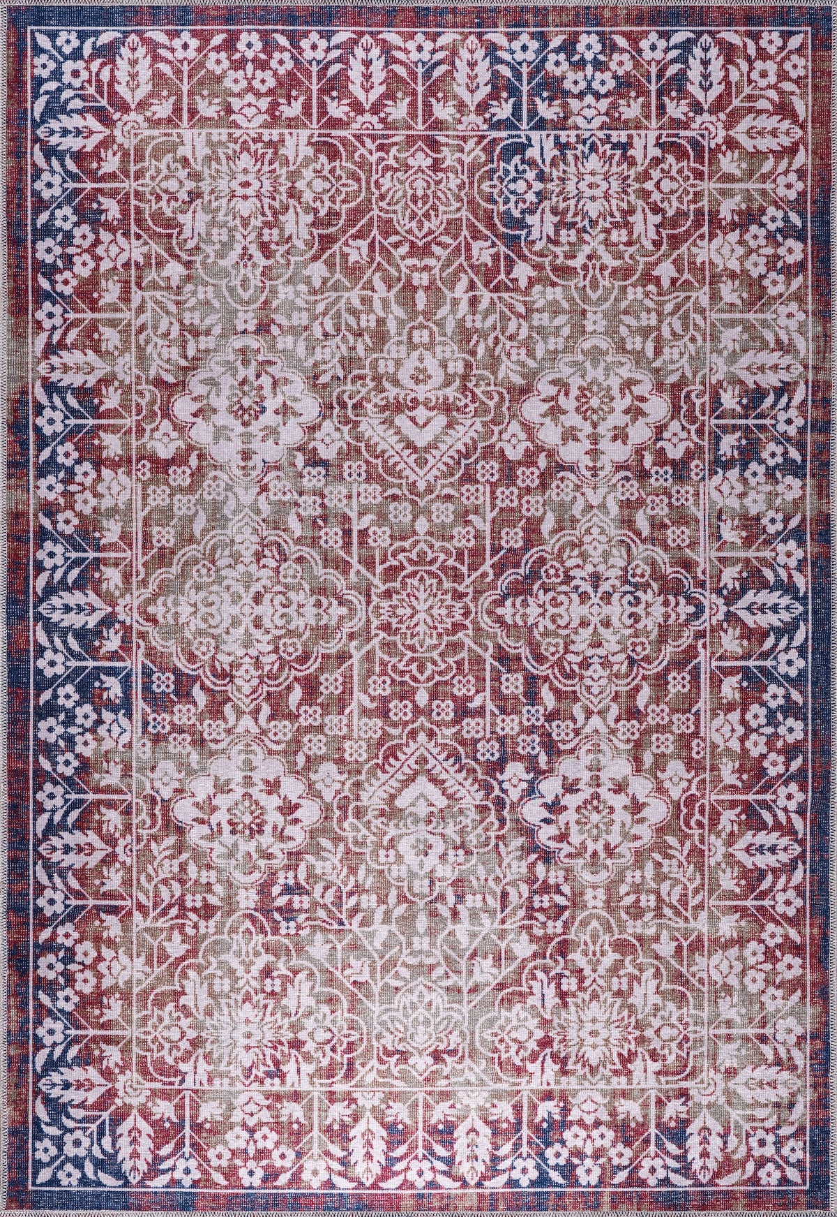 Red Kilim medallion washable rug by Netline Home featuring traditional geometric patterns and vibrant colors.