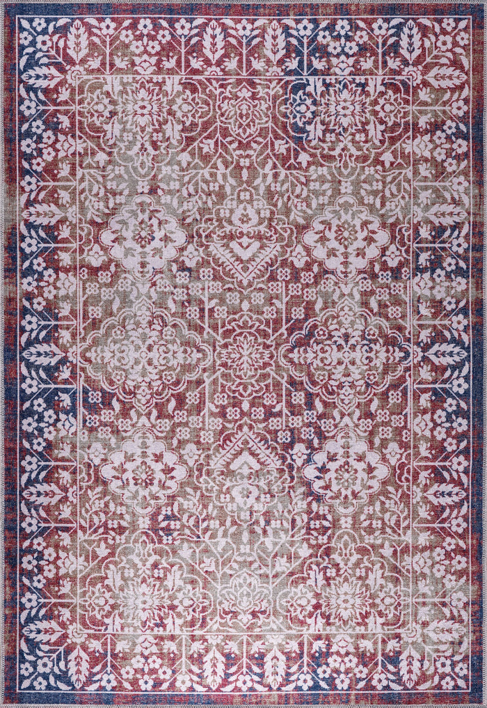 Kilim Red Medallion Washable Rug Design 1486 shown in an illustrative room