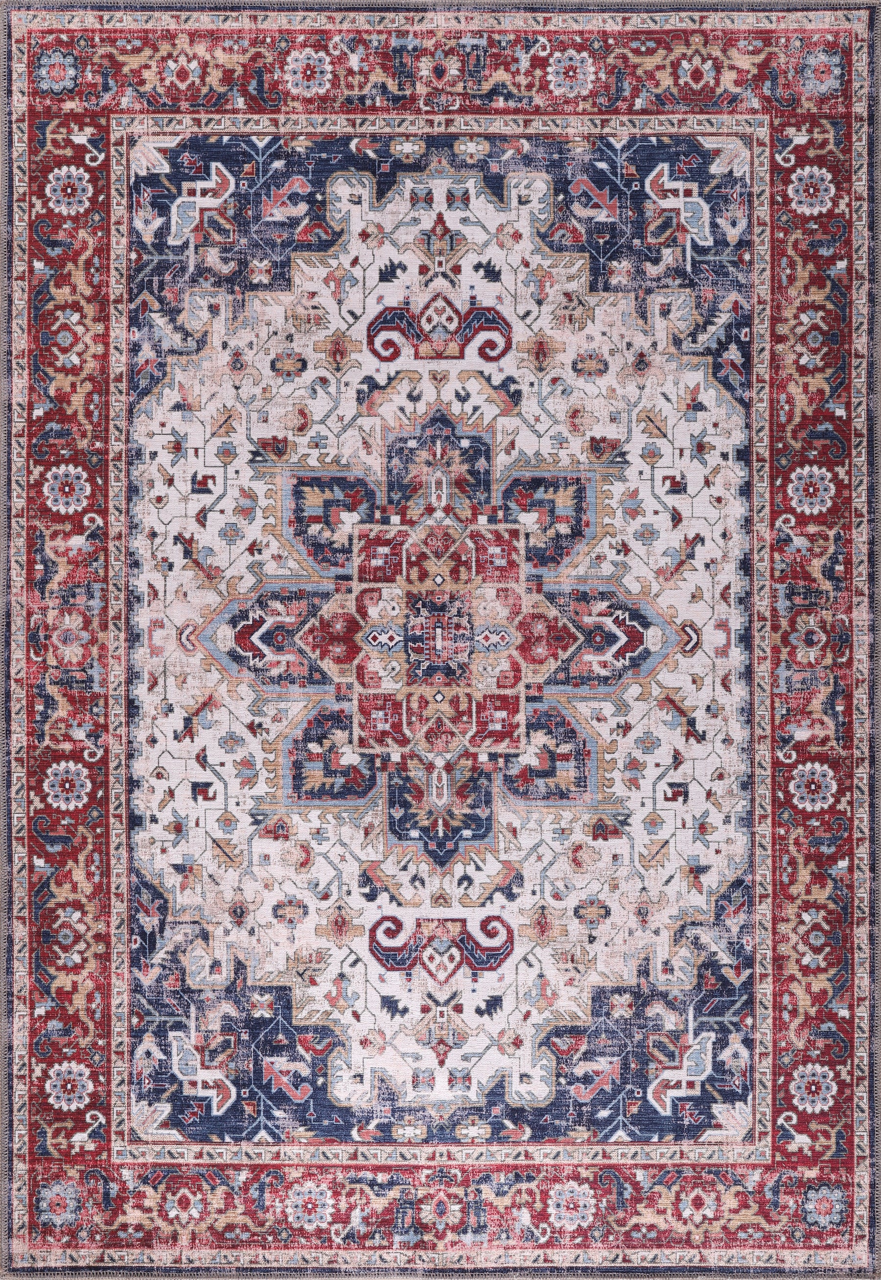 Machine washable Persian Heriz rug by Netline Home featuring traditional oriental medallion design, ideal for living rooms, bedrooms, or dining areas.
