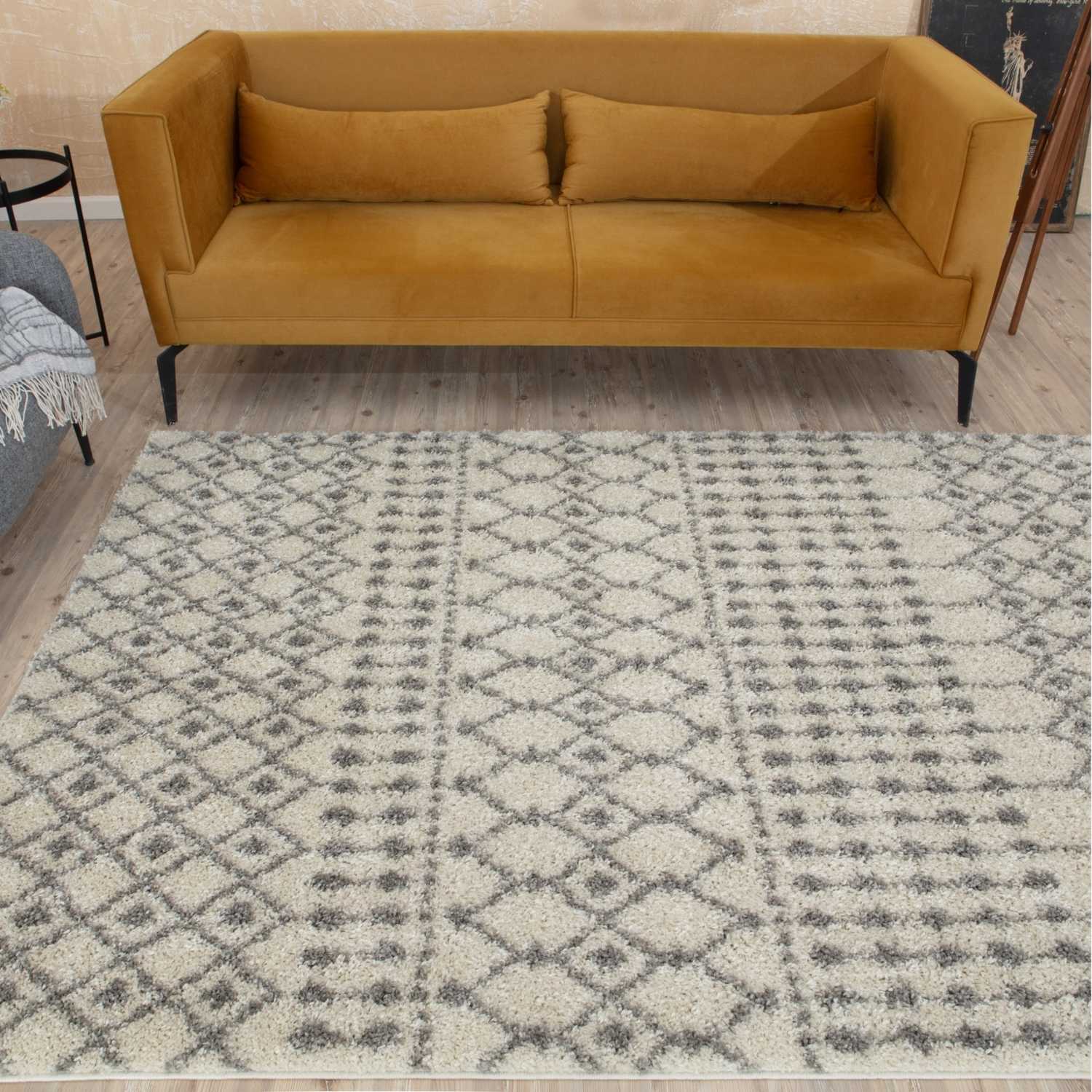 Moroccan Ivory Grey Shaggy Rug – 1000