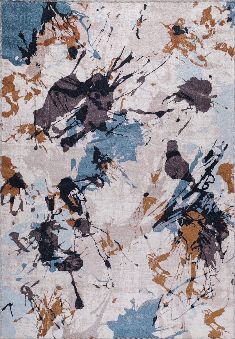 Colorful bohemian abstract splash washable rug by Netline Home featuring vibrant design and soft, durable fabric.
