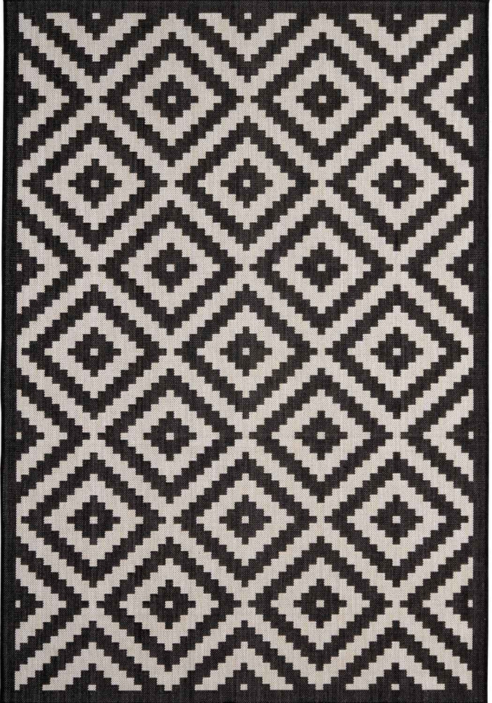 Ecology Outdoor Rug Black – 100bl shown in an illustrative room