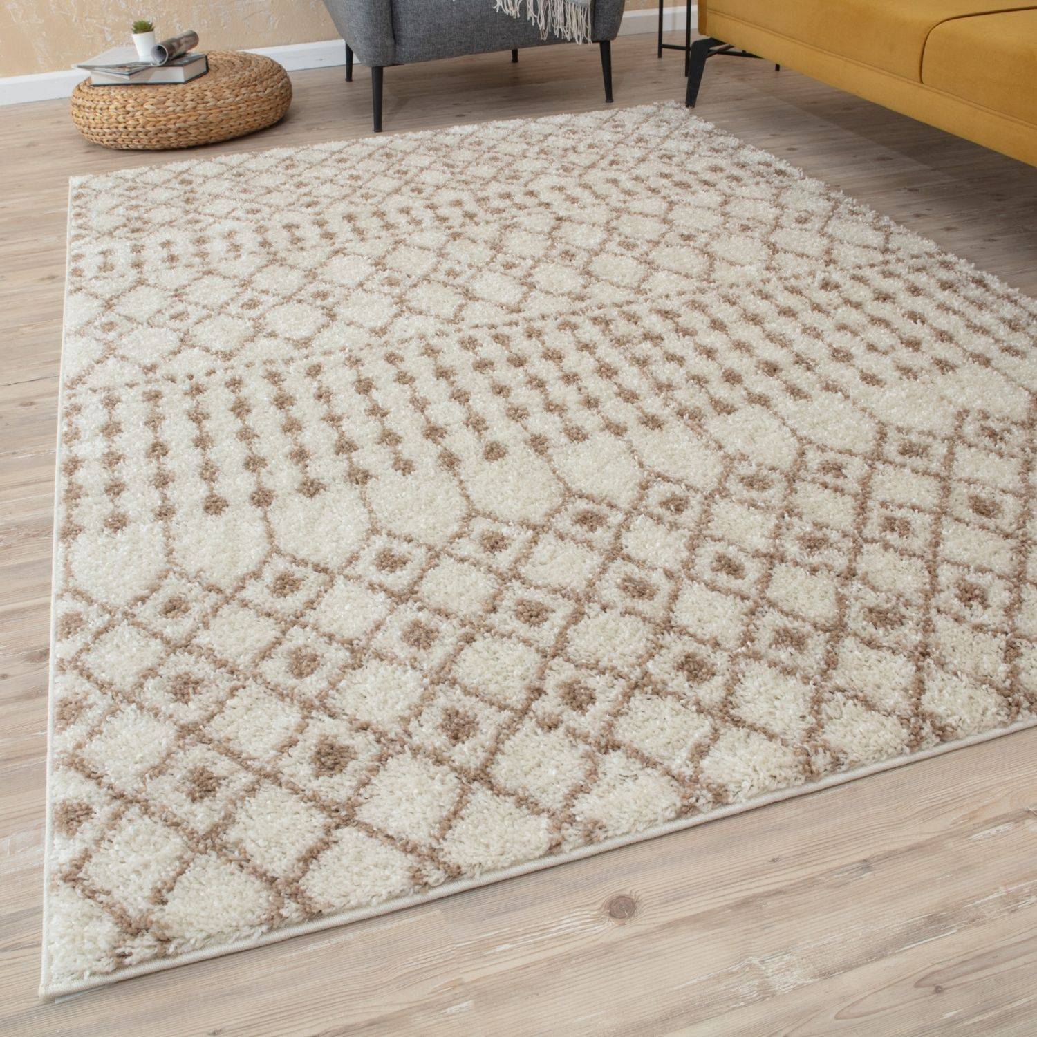 Moroccan Ivory Beige Shaggy Rug – 1030