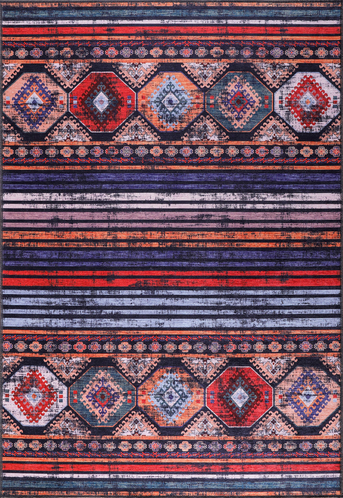 Tapis lavable Netline Home Rugs Depot, motif patchwork géométrique noir et blanc, modèle 1336 shown in an illustrative room