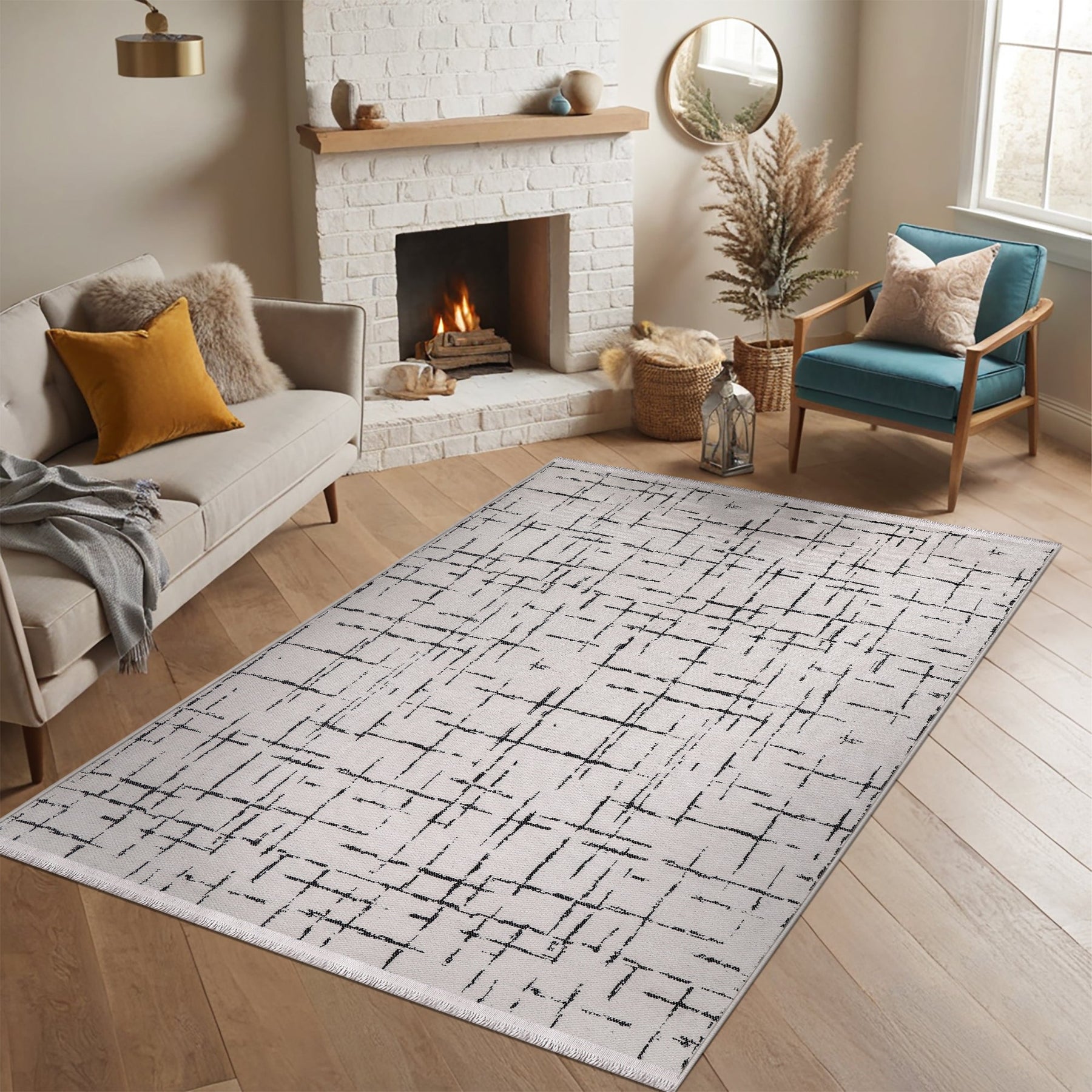 Machine washable white chenille rug from Netline Home, soft and plush, ideal for modern living spaces.