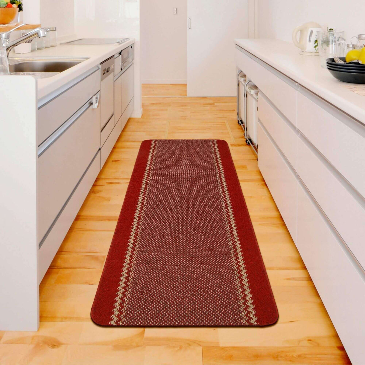 Washable Designer Bordered Red Rug – 116R