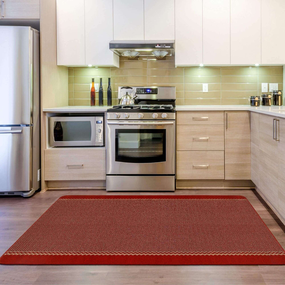 Washable Designer Bordered Red Rug – 116R