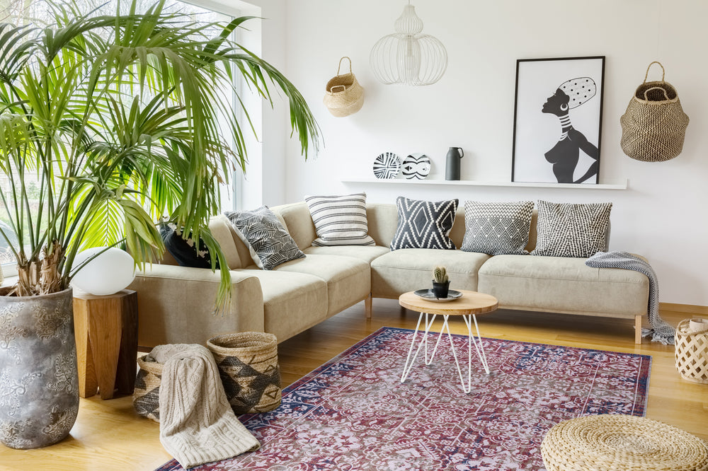 Red medallion washable Kilim rug by Netline Home featuring intricate geometric patterns and vibrant colors.