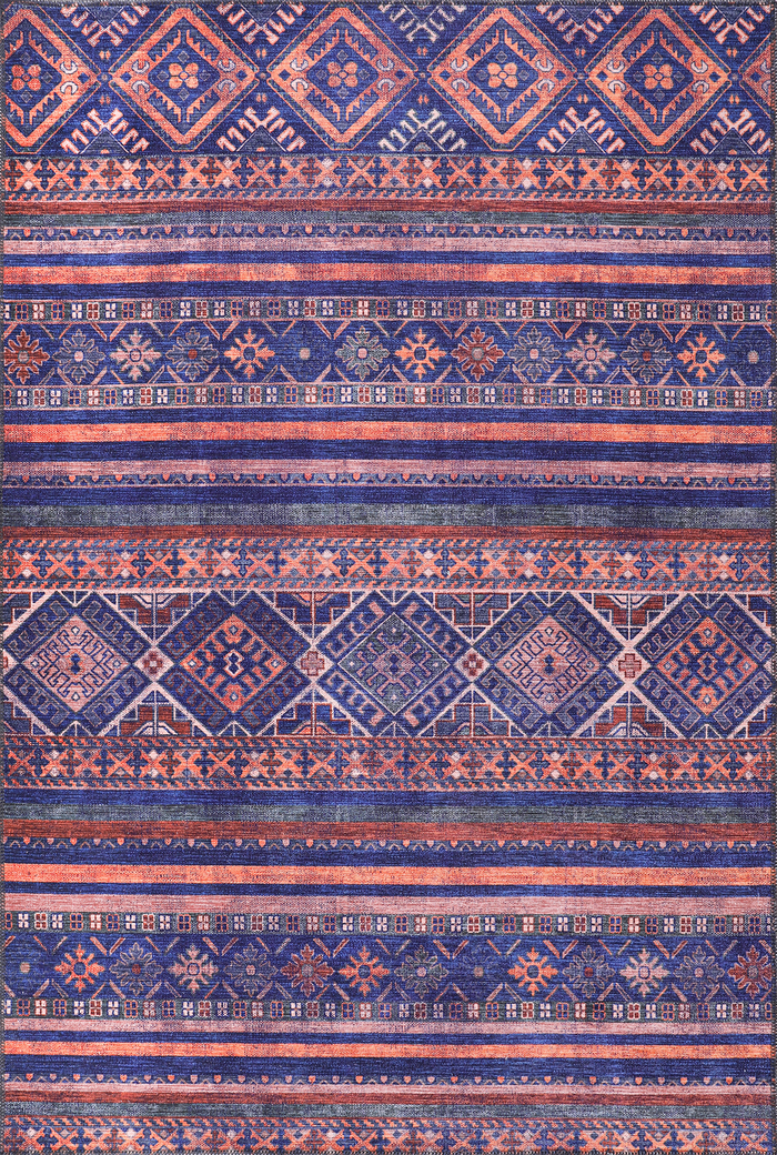 Modern Purple Floral Washable Rug Design 1322M shown in an illustrative room