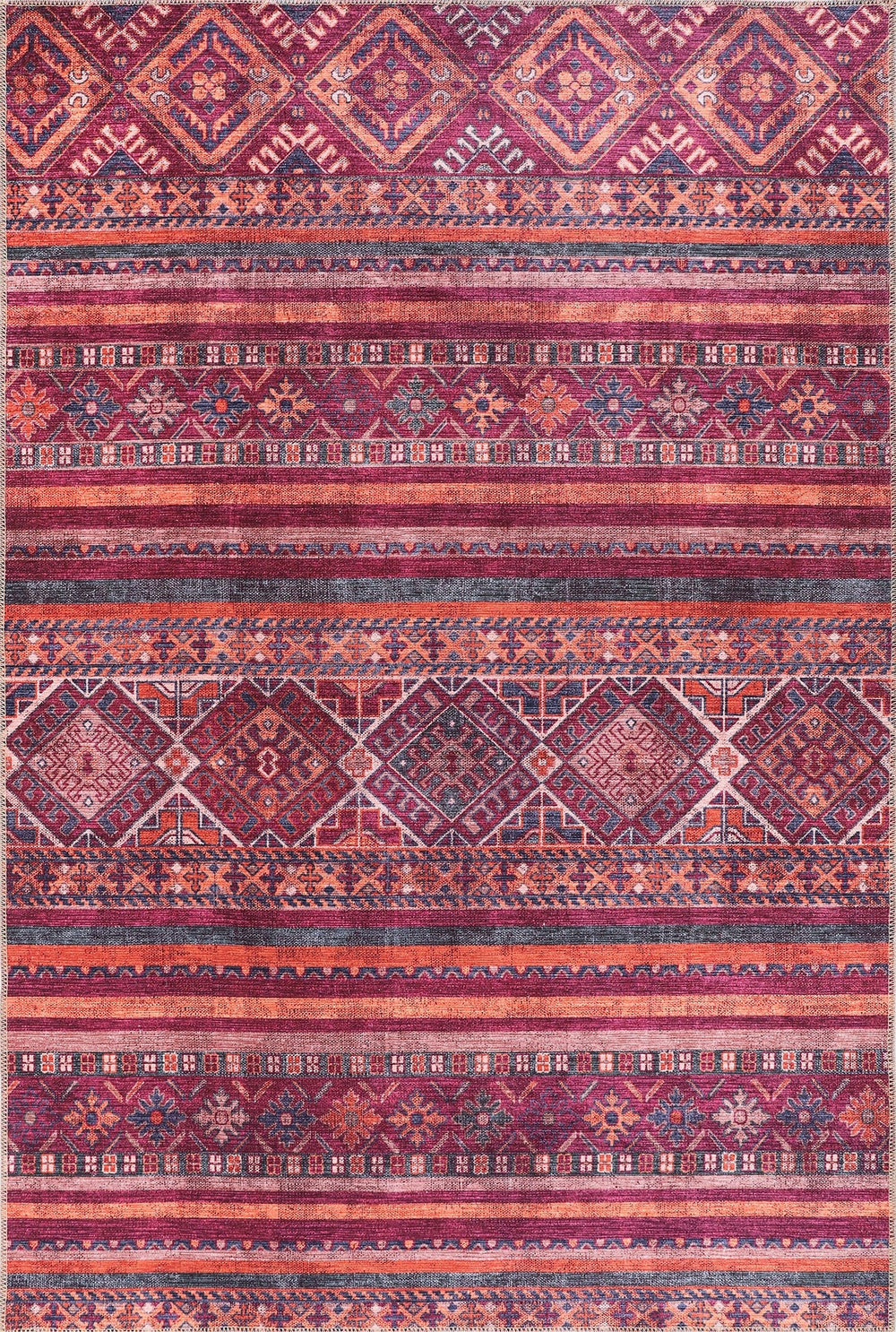 Colorful tribal geometric washable rug from Netline Home with vibrant multicolor patterns and durable design.