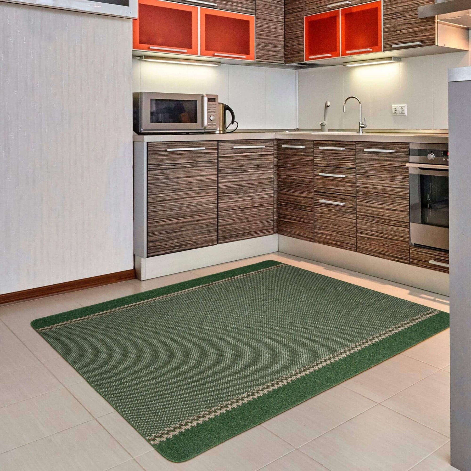Washable Designer Bordered Green Rug – 116Gr