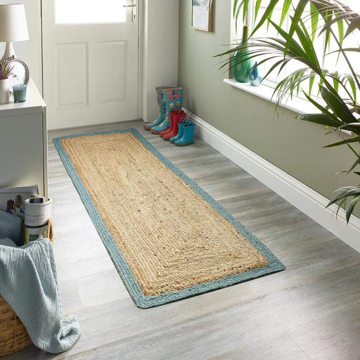 Bordered Duck Egg Blue Jute Rug