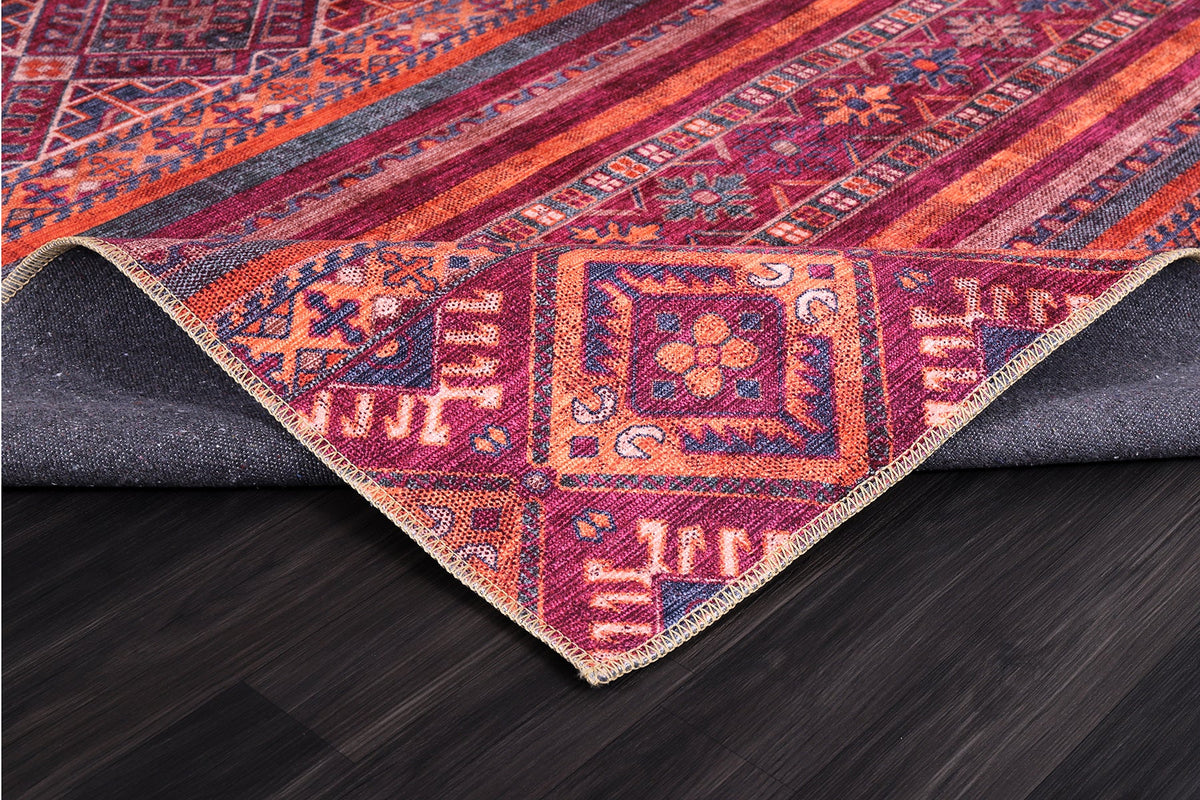 Colorful tribal geometric washable rug by Netline Home featuring vibrant multicolor patterns and bold design elements.
