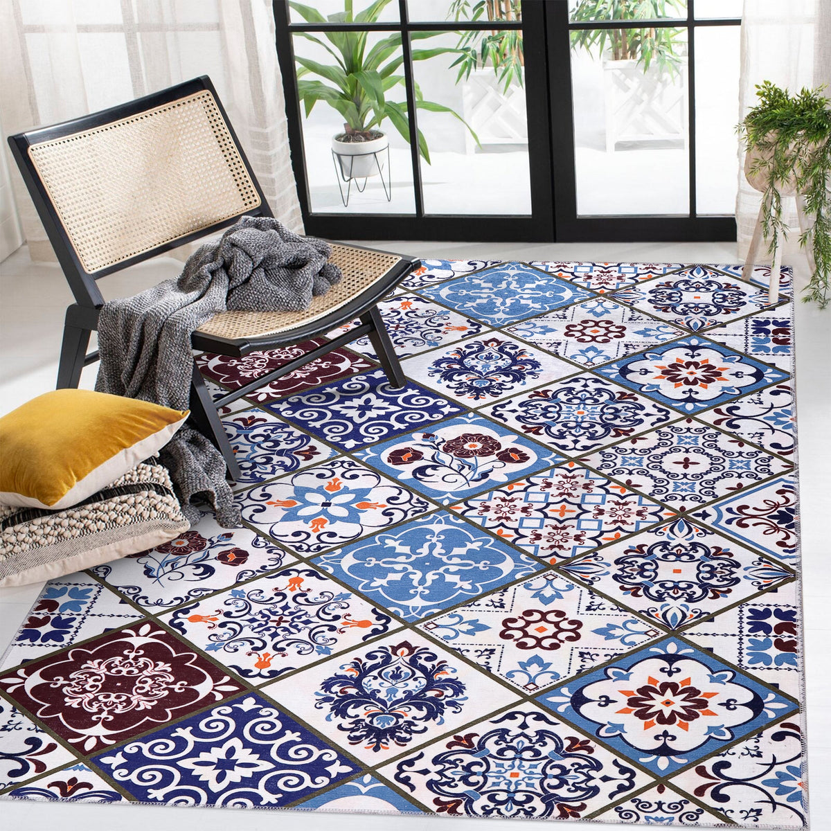 Beige floral washable rug with modern design from Netline Home, showcasing its soft texture and intricate floral pattern.