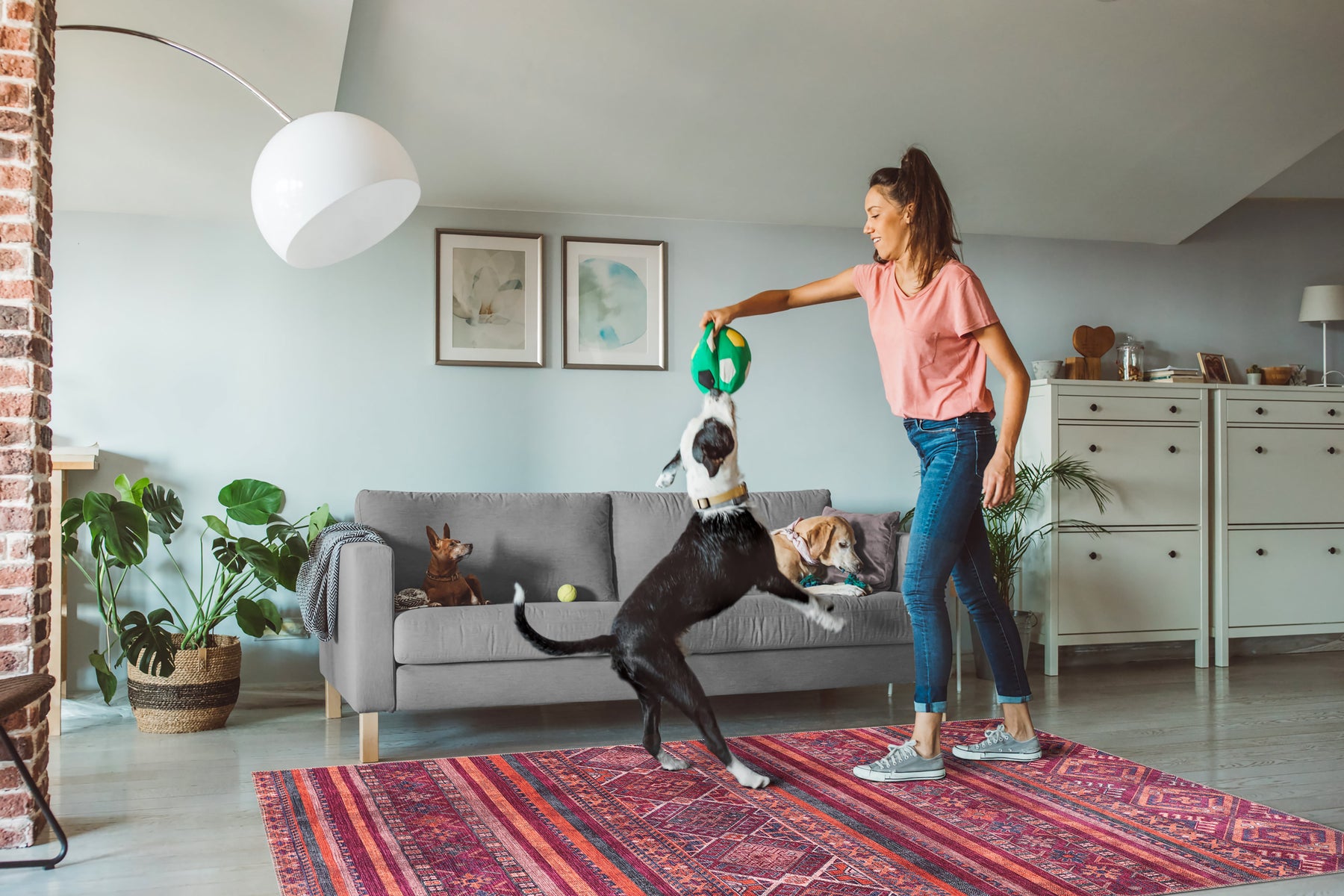 Colorful tribal geometric washable rug by Netline Home featuring vibrant multicolor patterns and durable fabric.