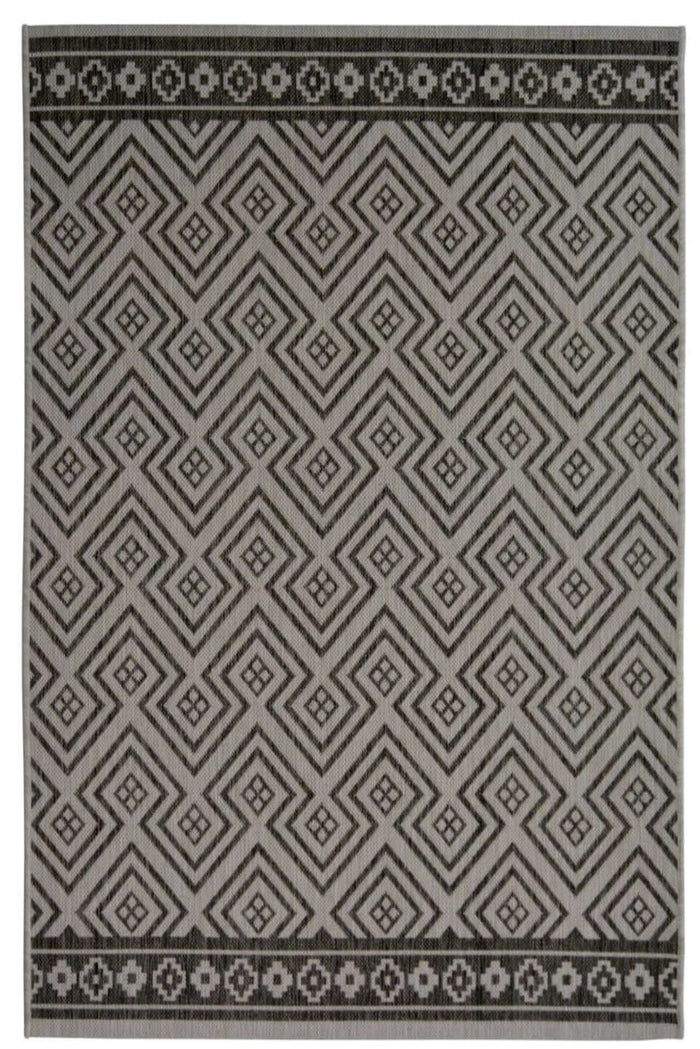 County Geo Grey Indoor/Outdoor Rug – 11344A shown in an illustrative room