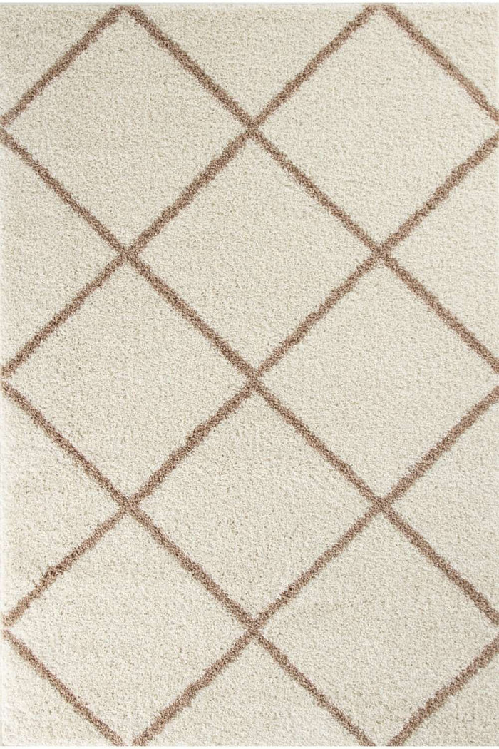 Moroccan Ivory Shaggy Rug – 530 shown in an illustrative room
