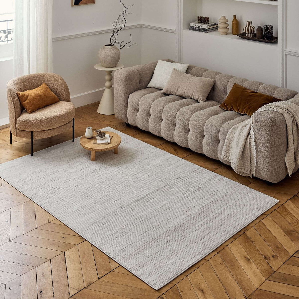 Carmel Cream-Beige Striped Rug – 6010