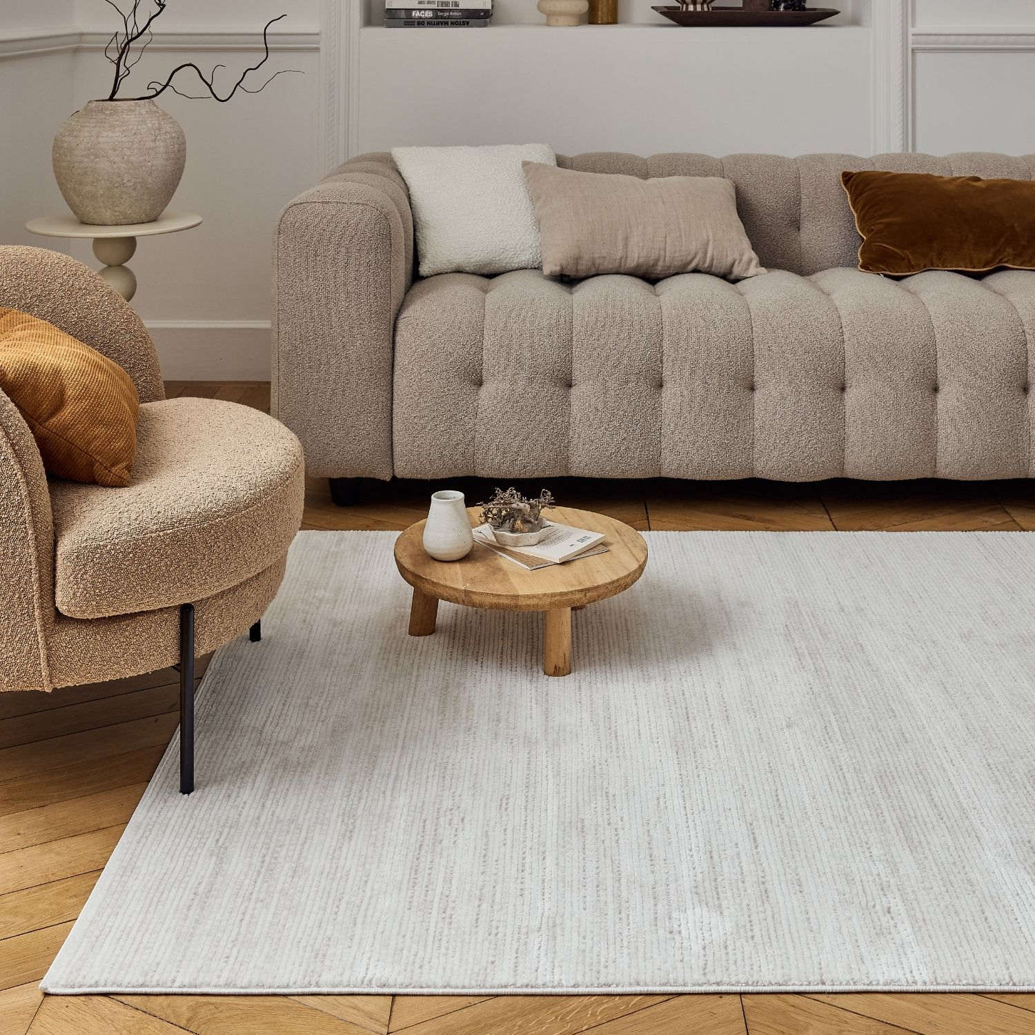 Carmel Cream-Beige Striped Rug – 6010