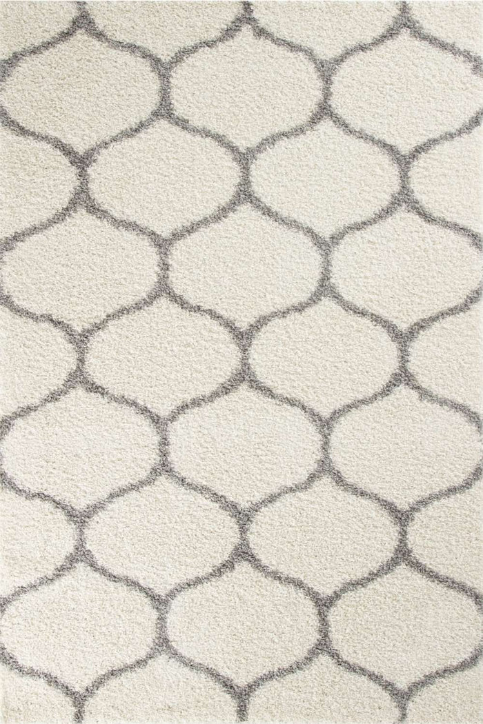Moroccan Ivory Shaggy Rug – 600 shown in an illustrative room