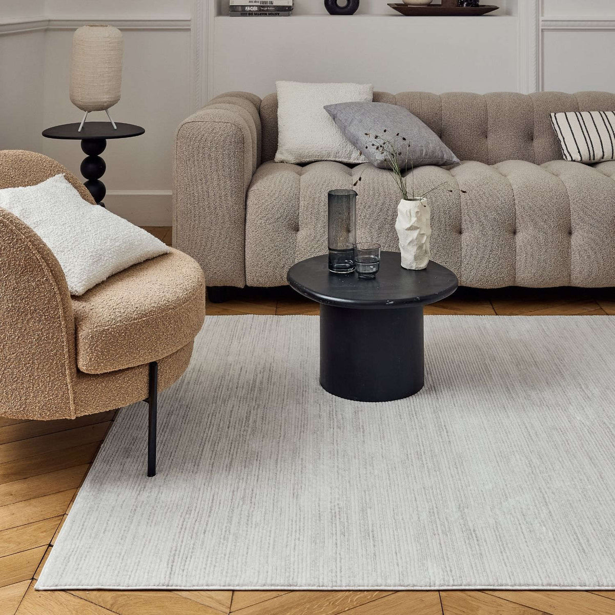 Carmel Cream-Grey Striped Rug – 6010