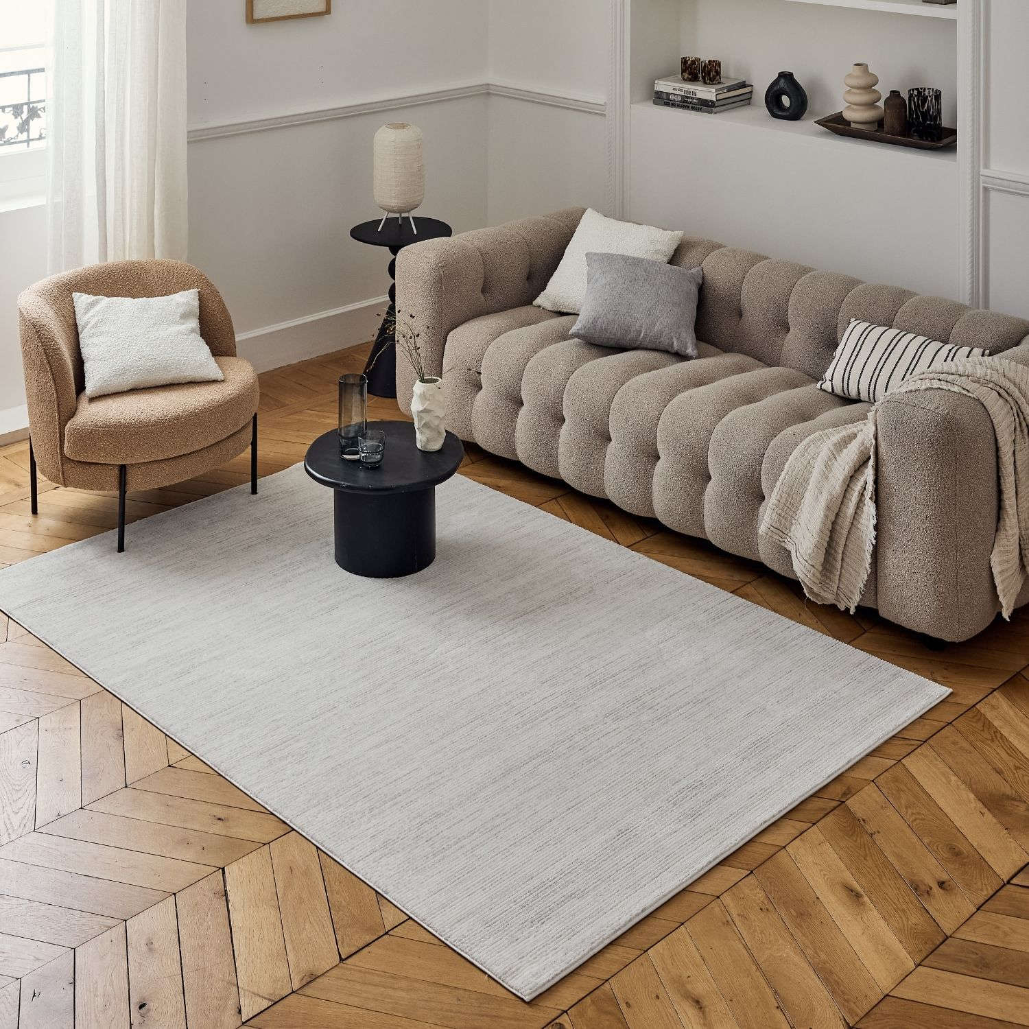 Carmel Cream-Grey Striped Rug – 6010