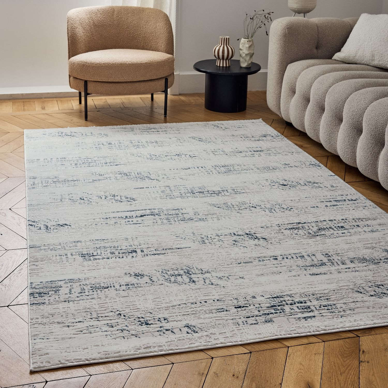 Carmel Cream-Blue Abstract Rug – 6030
