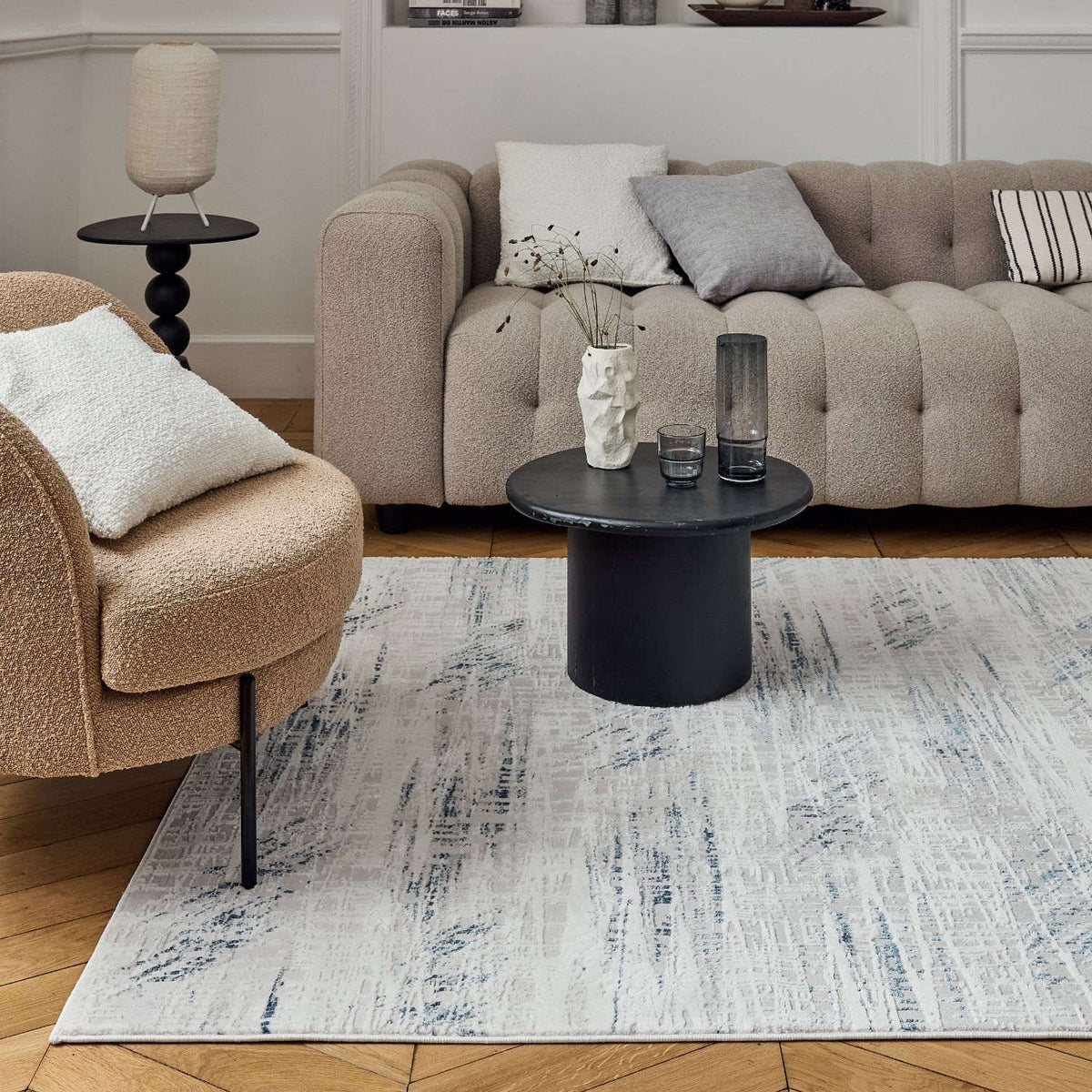 Carmel Cream-Blue Abstract Rug – 6030