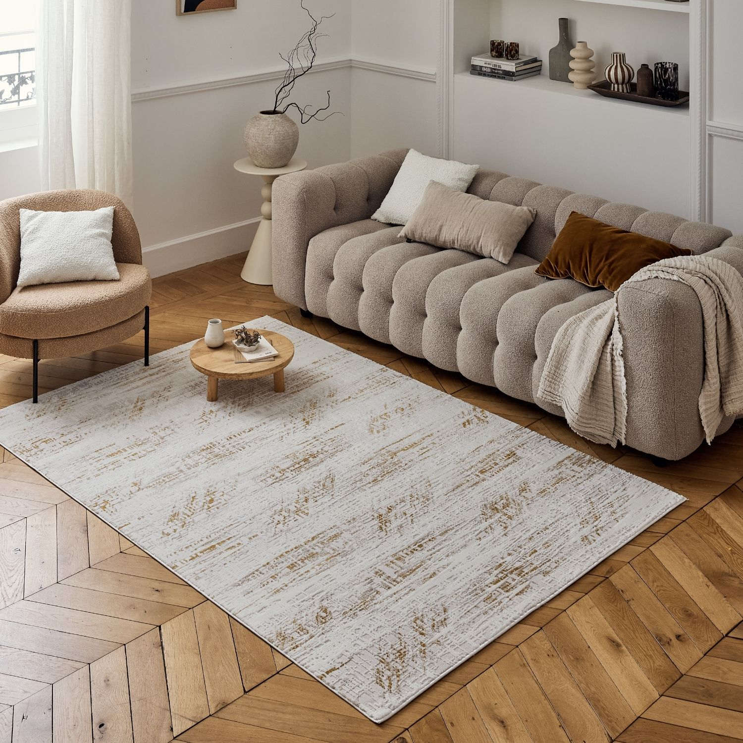 Carmel Cream-Gold Abstract Rug – 6030