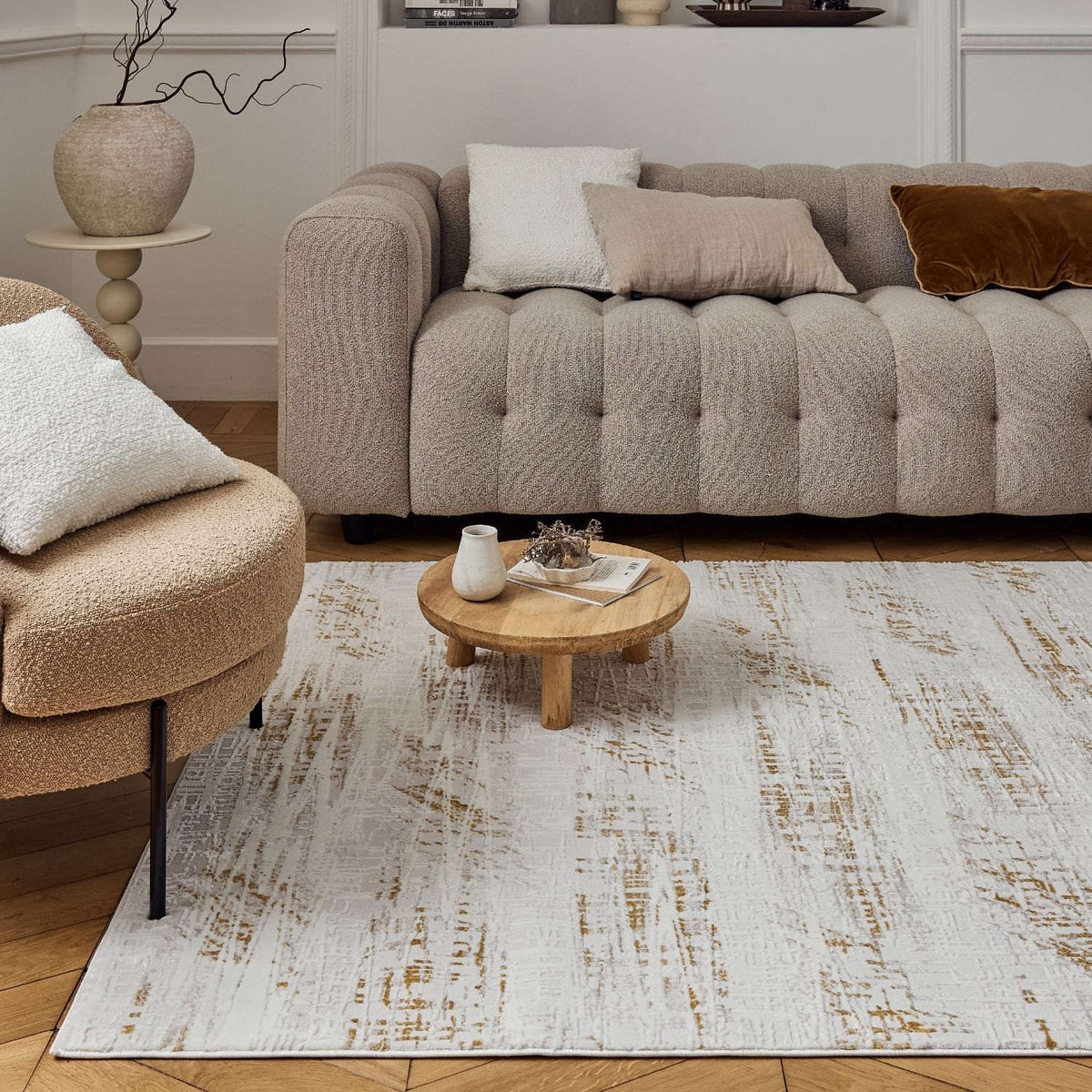 Carmel Cream-Gold Abstract Rug – 6030