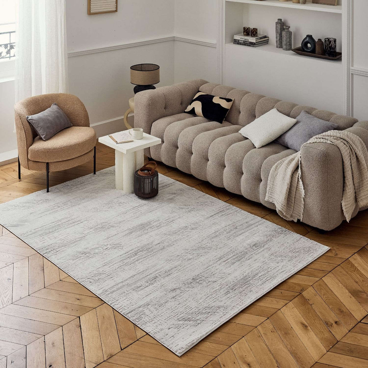 Carmel Cream-Grey Abstract Rug – 6030