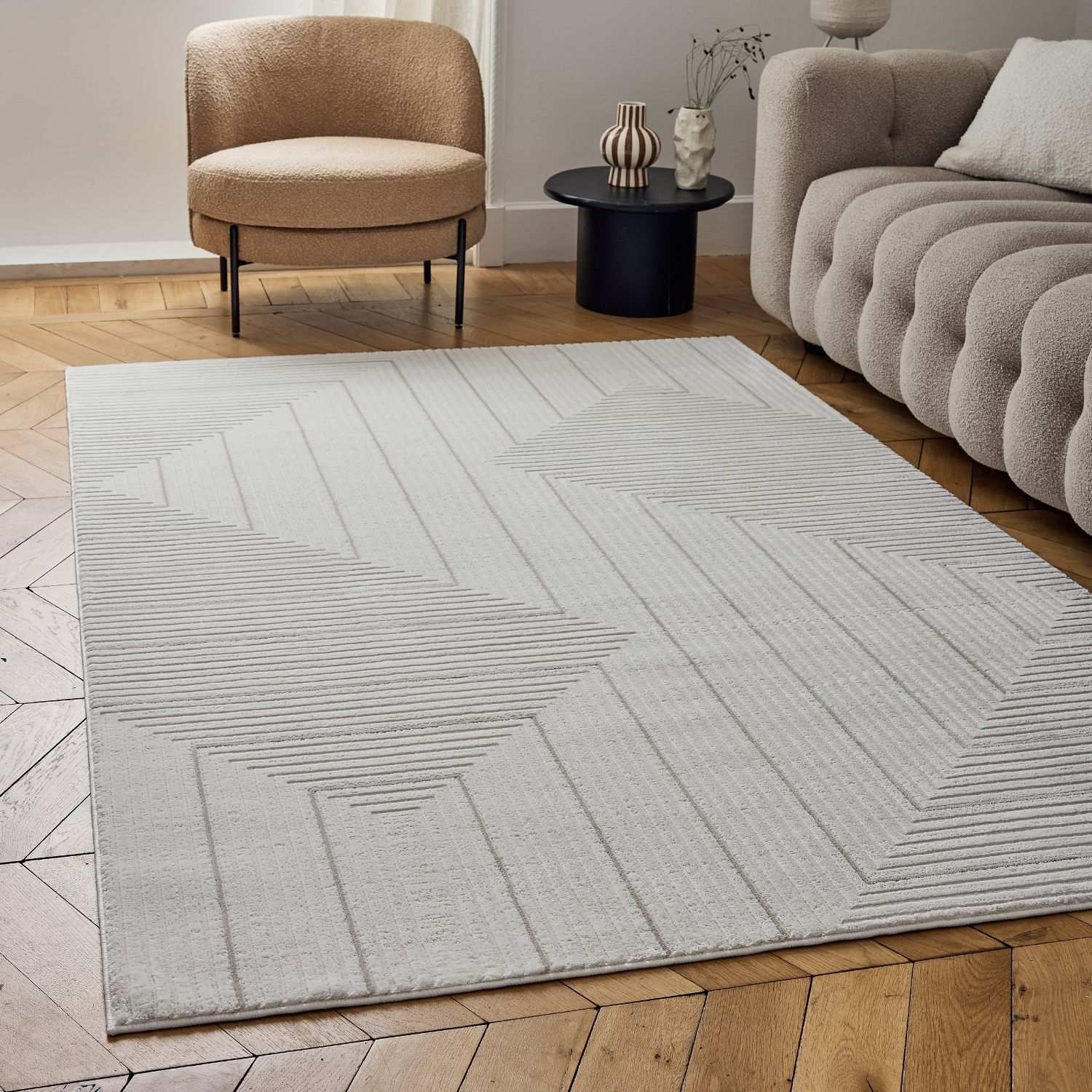 Carmel Cream-Beige Geometric Rug – 6040