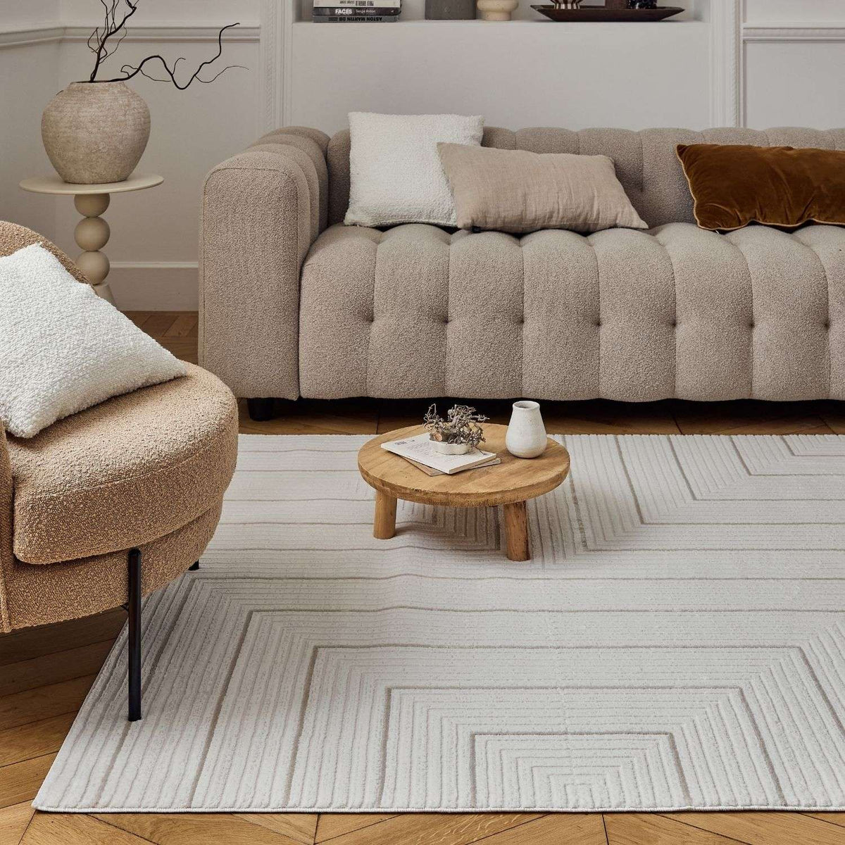 Carmel Cream-Beige Geometric Rug – 6040