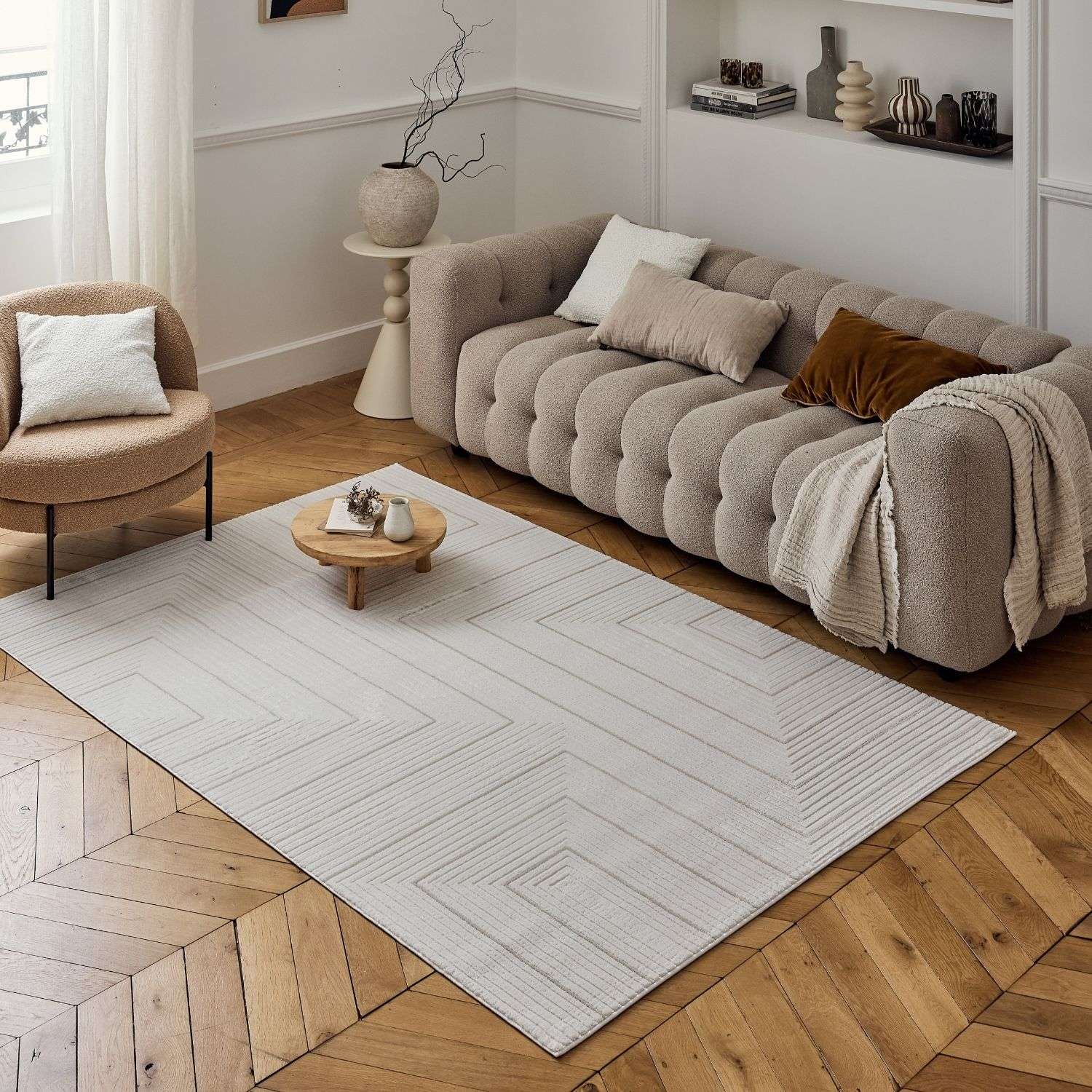 Carmel Cream-Beige Geometric Rug – 6040